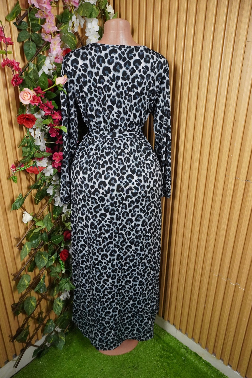 Robe évasée longue manches longues imprimée animal-M - Perluna Store