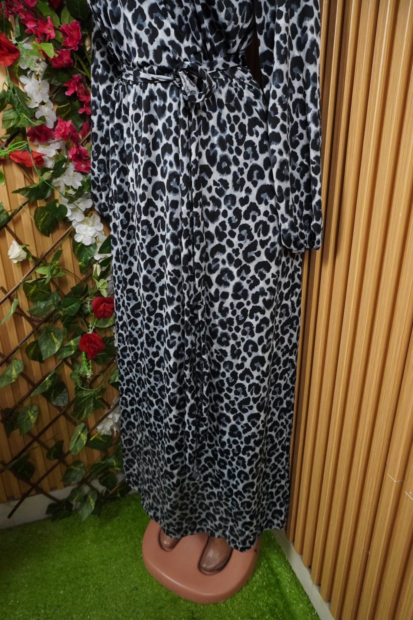 Robe évasée longue manches longues imprimée animal-M - Perluna Store