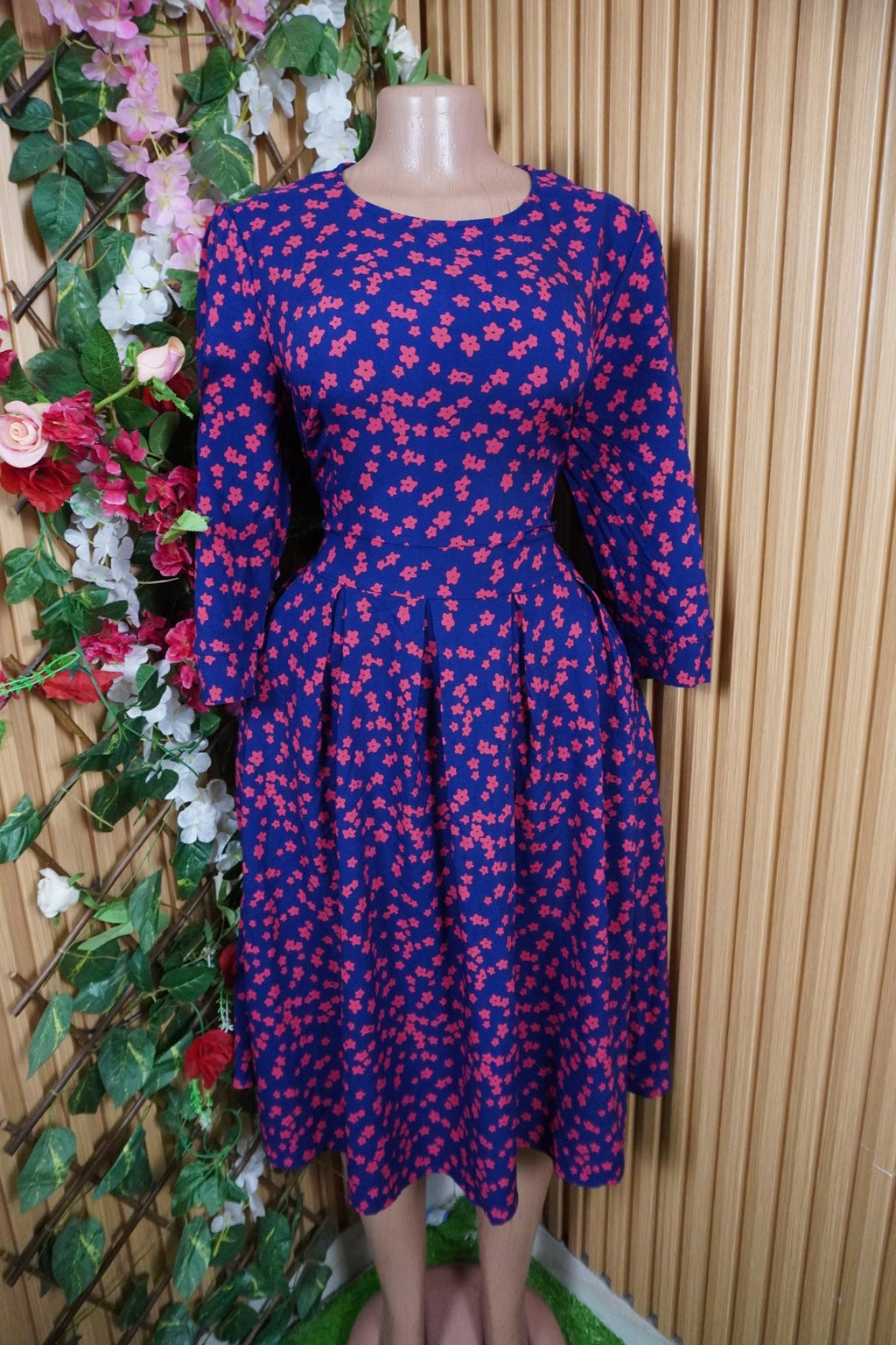 Robe évasée longue manches longues imprimée fleurie-L - Perluna Store