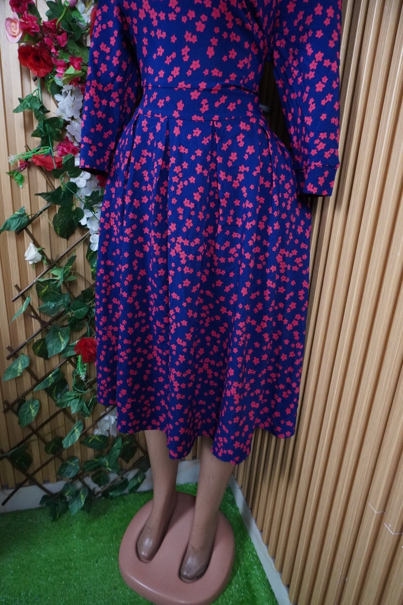 Robe évasée longue manches longues imprimée fleurie-L - Perluna Store
