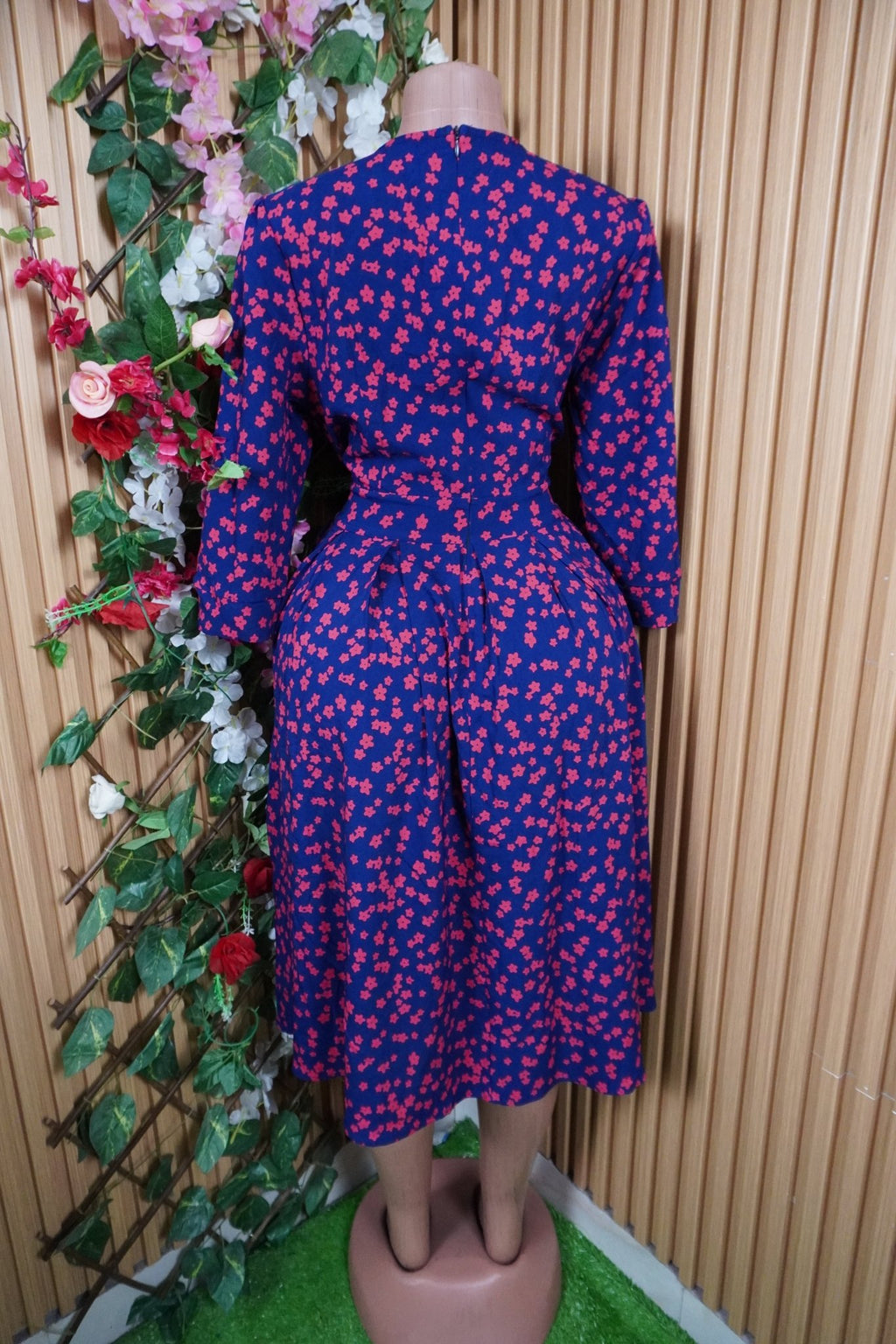 Robe évasée longue manches longues imprimée fleurie-L - Perluna Store