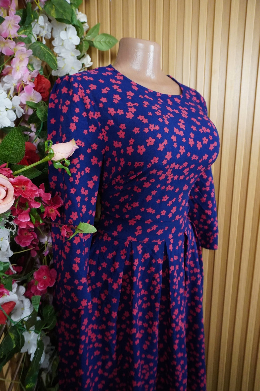 Robe évasée longue manches longues imprimée fleurie-L - Perluna Store