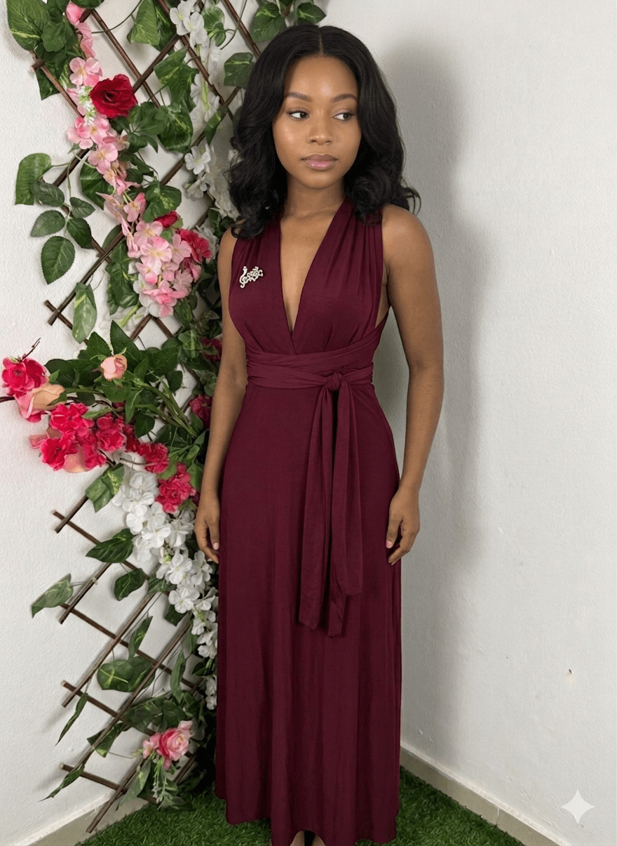 Robe évasée longue sans manches ceintrée - Perluna Store