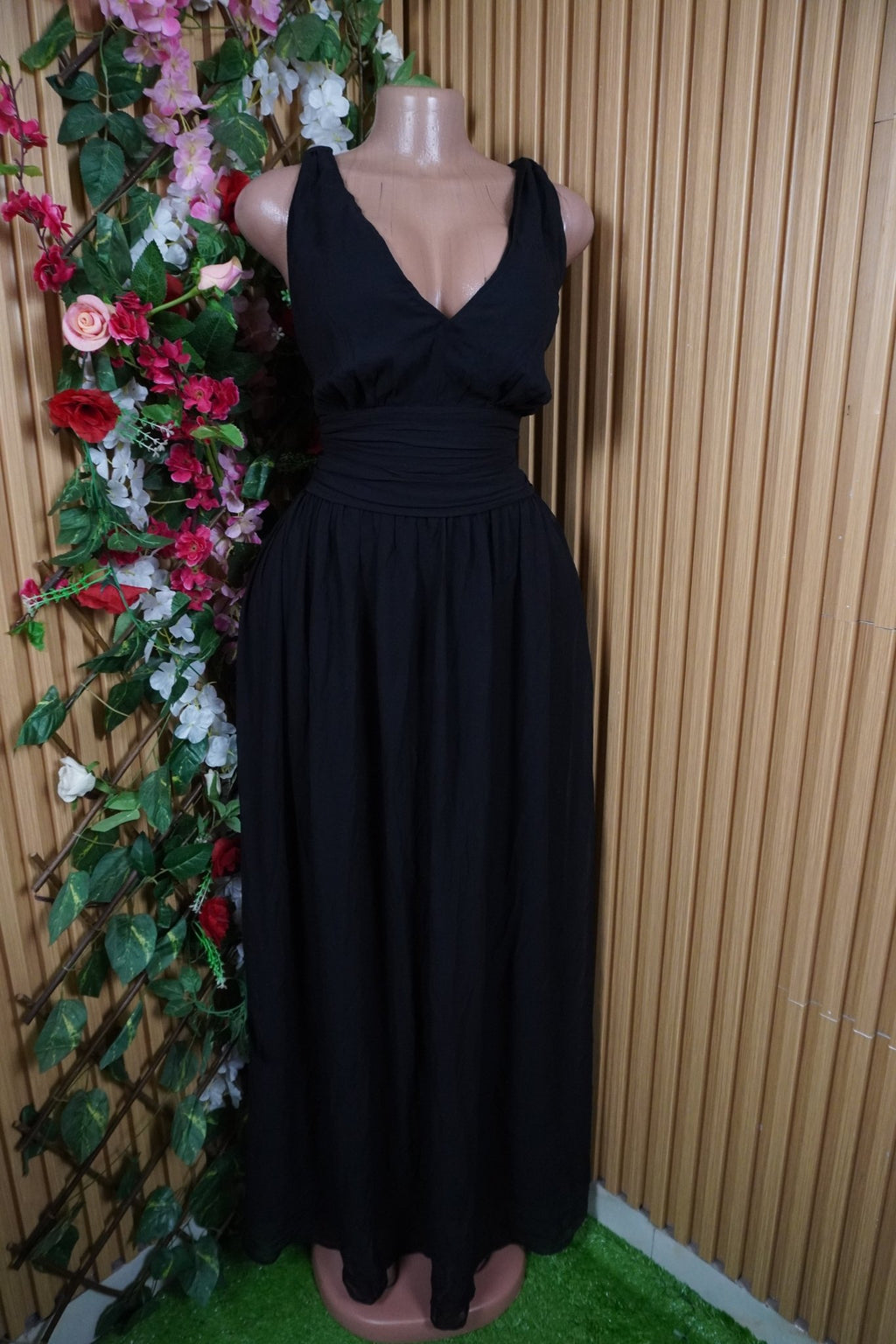 Robe évasée longue sans manches décolletée-L - Perluna Store