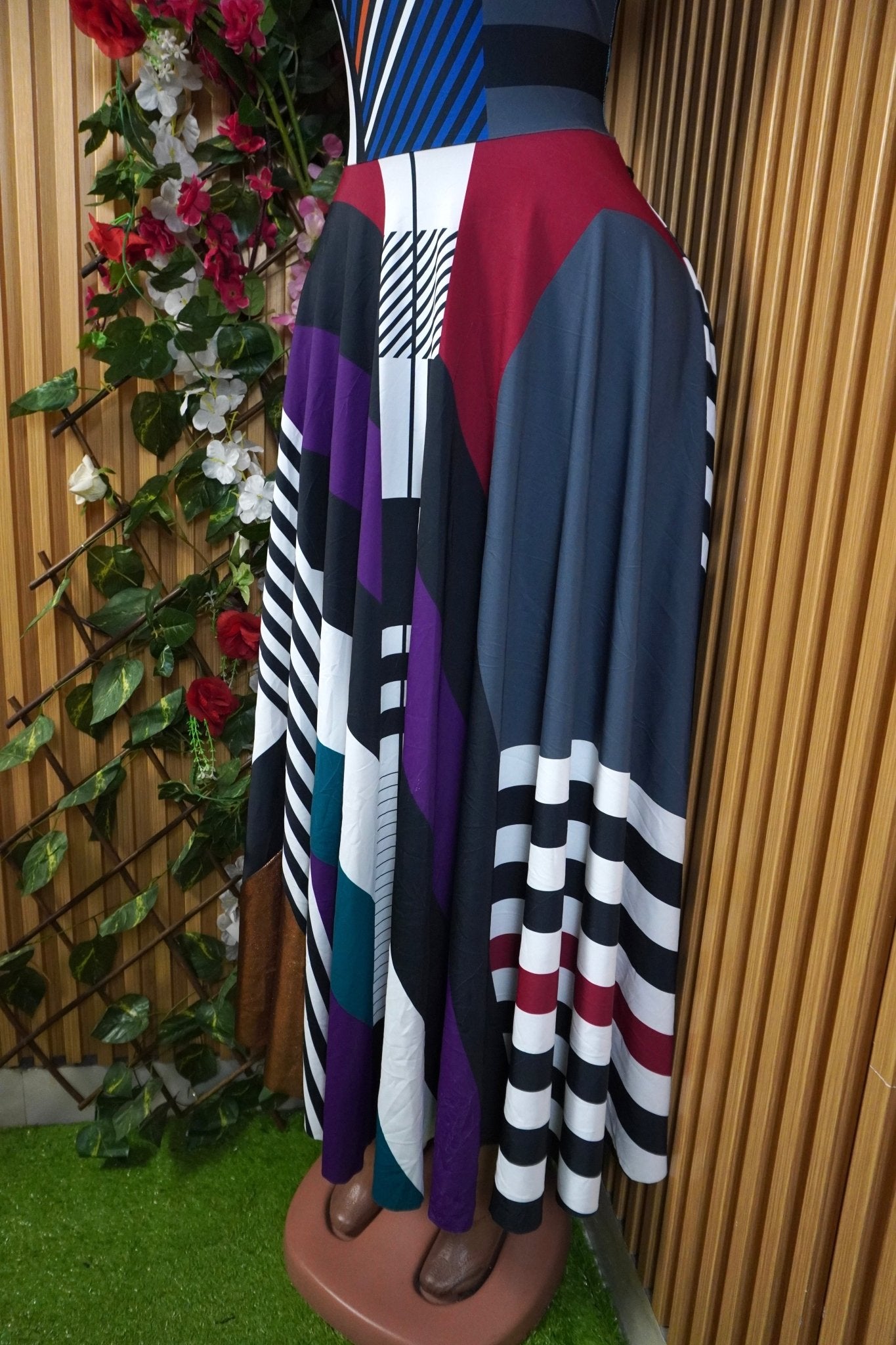 Robe évasée longue sans manches rayée-S - Perluna Store