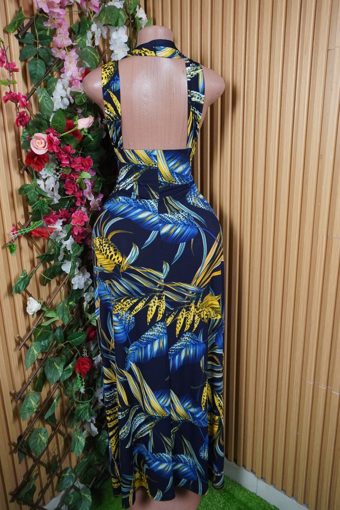 Robe évasée longue sans manchesimprimée fleurie-L - Perluna Store