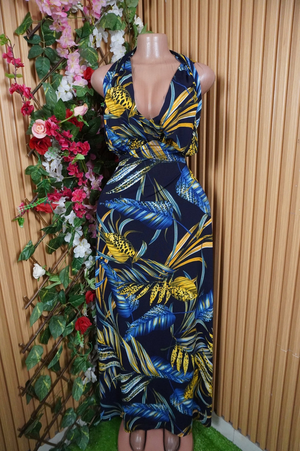 Robe évasée longue sans manchesimprimée fleurie-L - Perluna Store