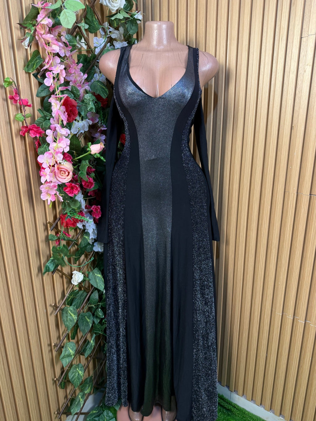 Robe évasée longue stylée manches longue dénudée - Perluna Store