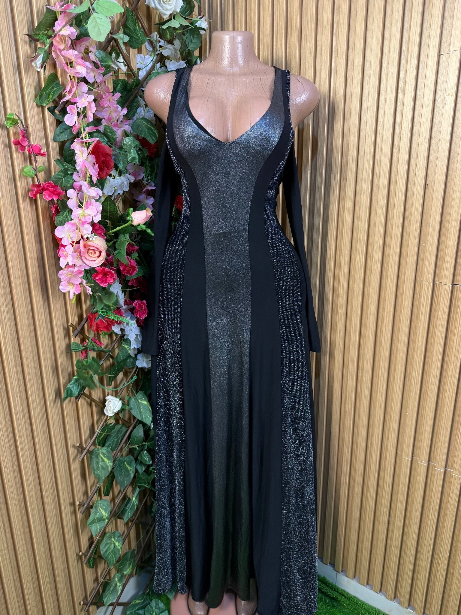 Robe évasée longue stylée manches longue dénudée - Perluna Store