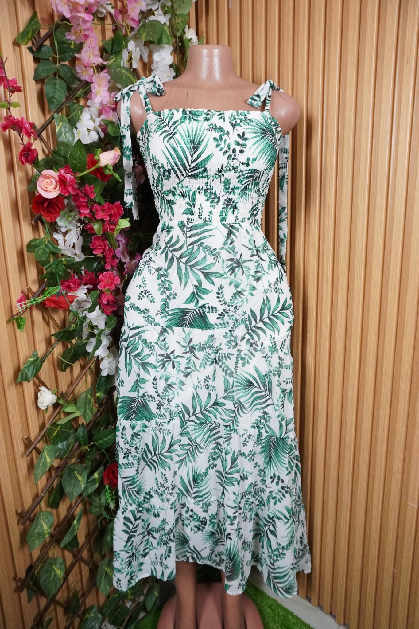 Robe évasée longues à fines bretelles imprimée fleurie-S - Perluna Store