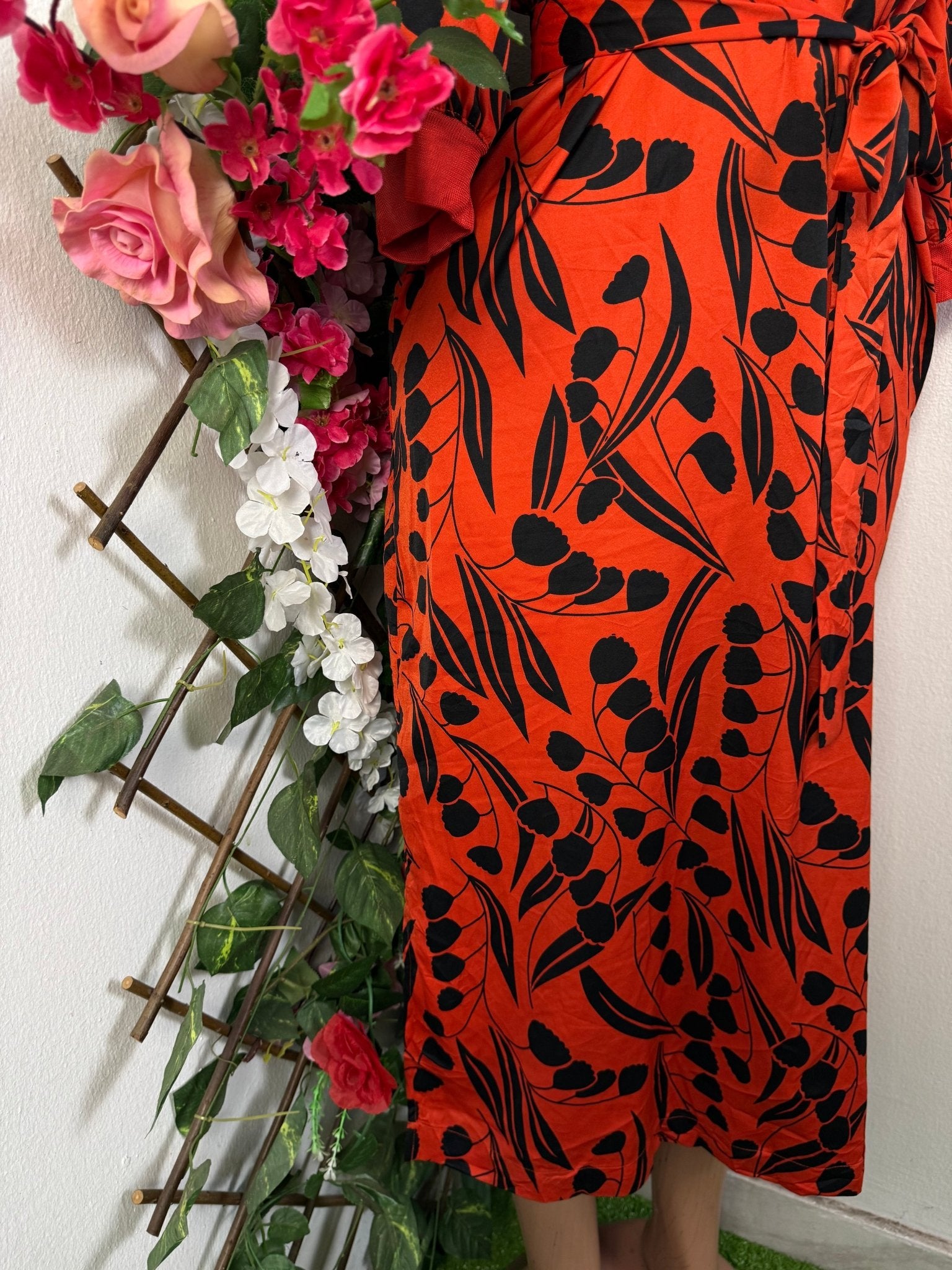 Robe évasée manches 3/4 drapée - Perluna Store - kinshasa