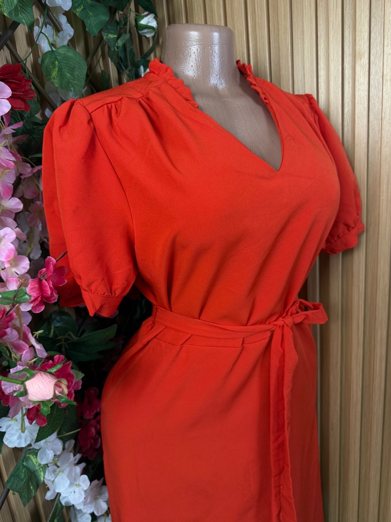 Robe évasée manches courtes ceintrée - Perluna Store
