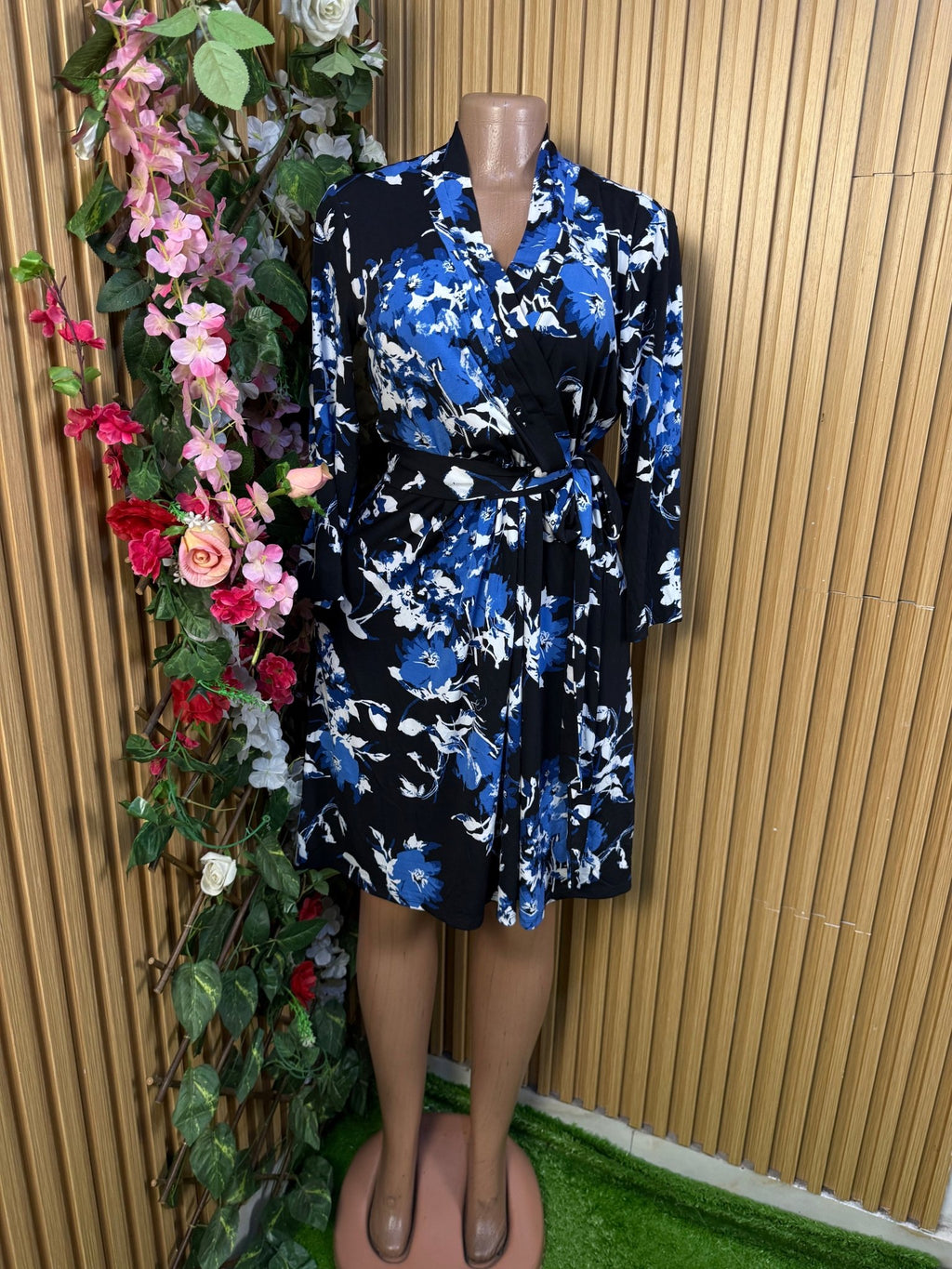 Robe évasée  manches courtes ceintrée - Perluna Store
