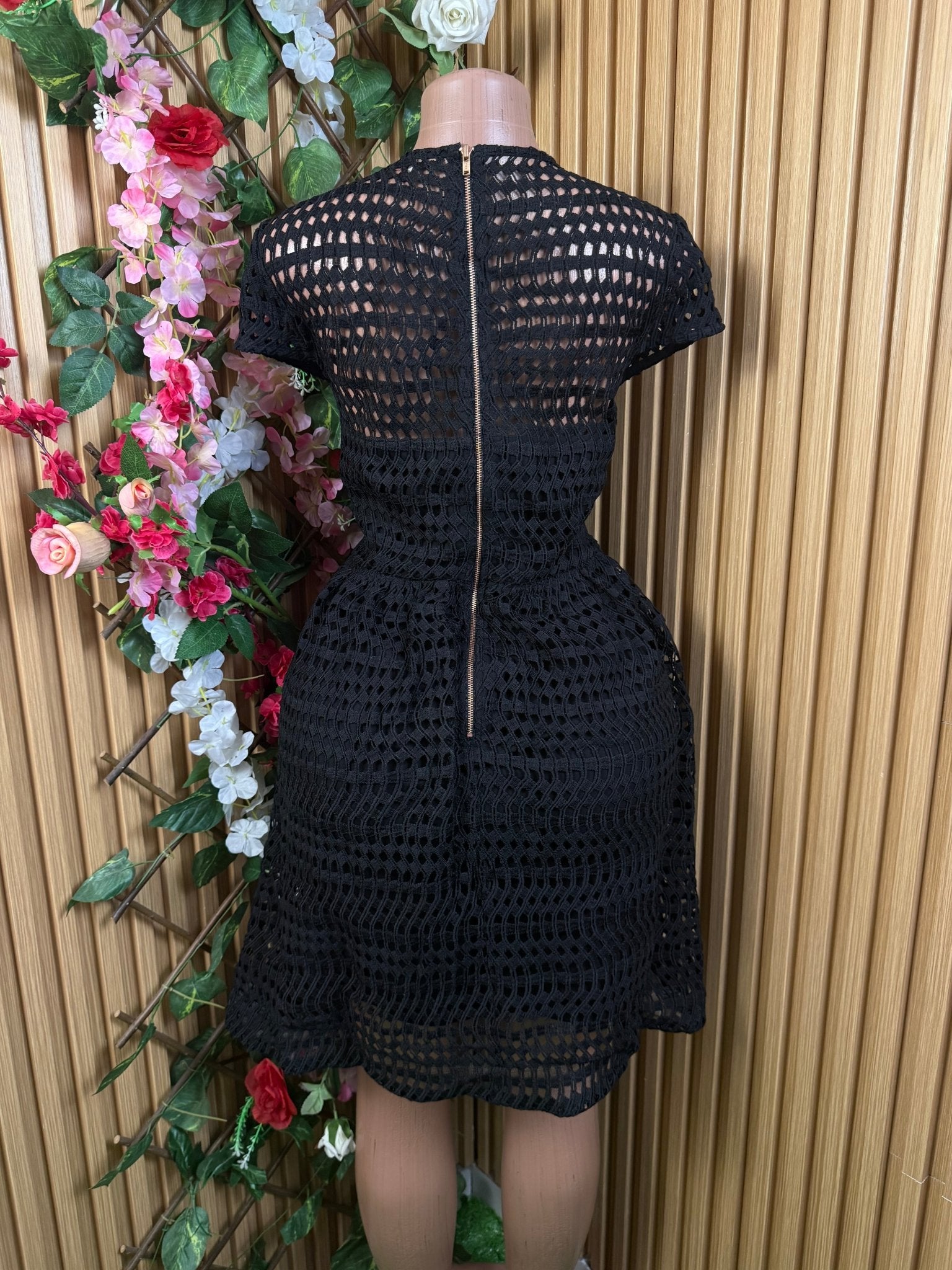 Robe évasée manches courtes imprimée brtelles - Perluna Store