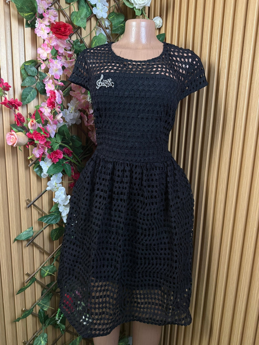 Robe évasée manches courtes imprimée brtelles - Perluna Store