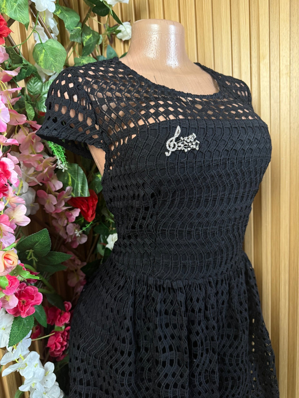 Robe évasée manches courtes imprimée brtelles - Perluna Store