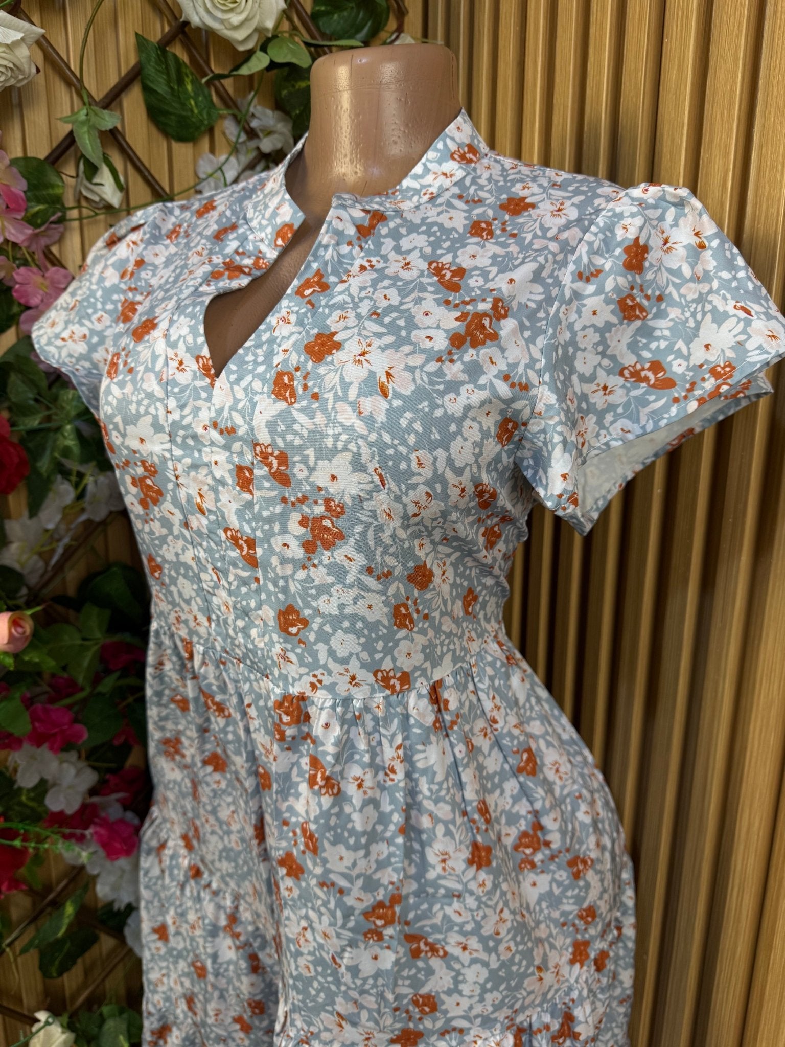 Robe évasée manches courtes imprimée fleurie - Perluna Store