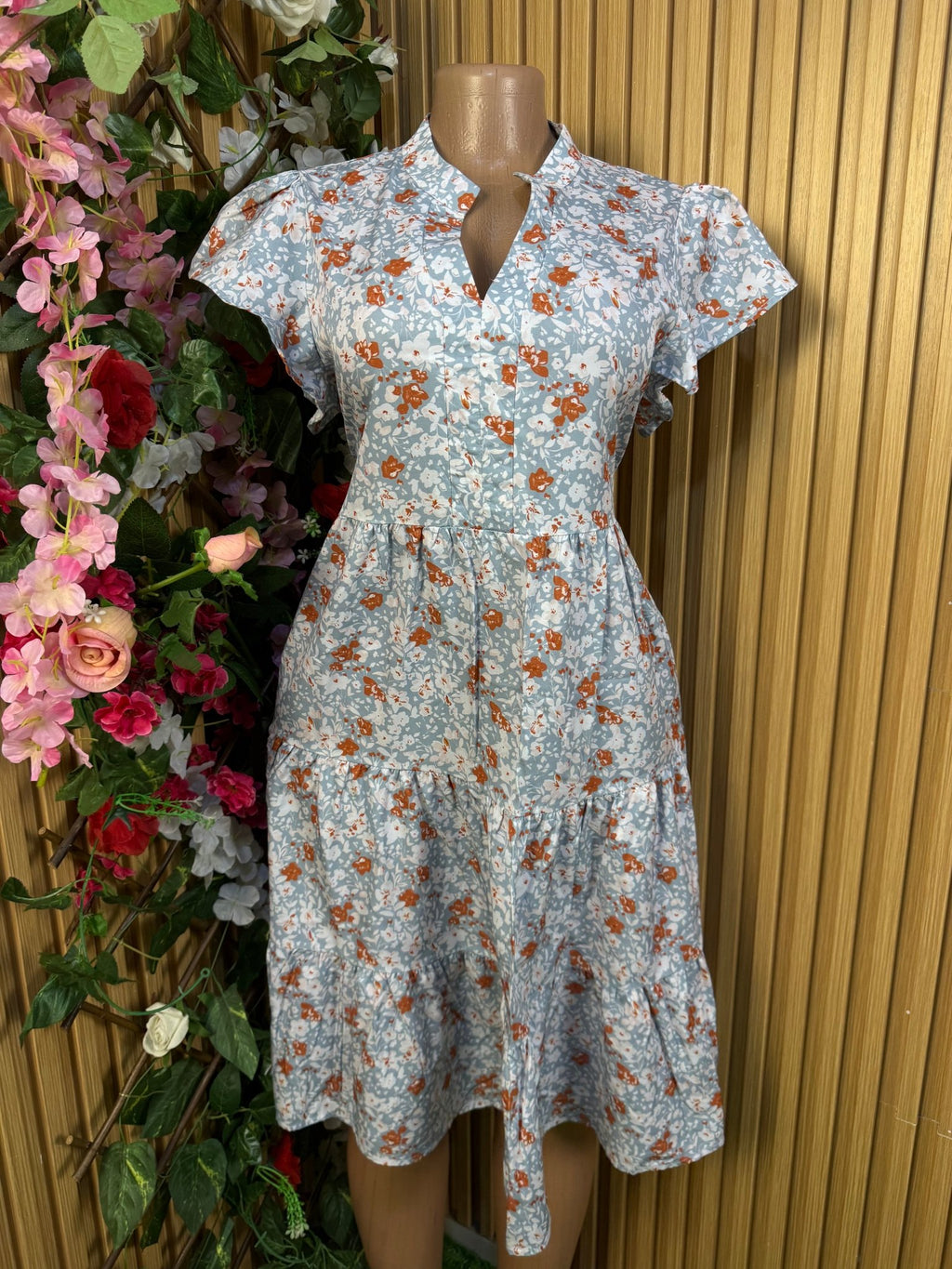 Robe évasée manches courtes imprimée fleurie - Perluna Store