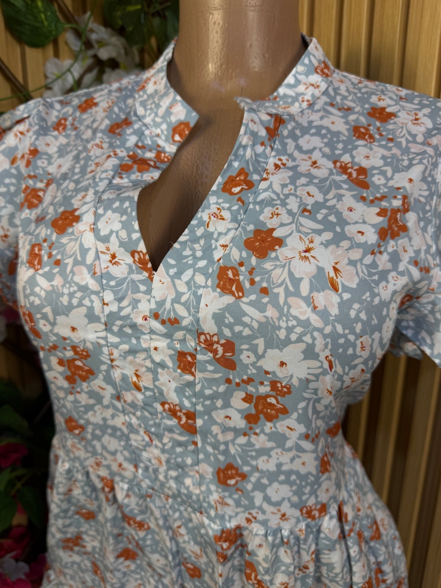 Robe évasée manches courtes imprimée fleurie - Perluna Store