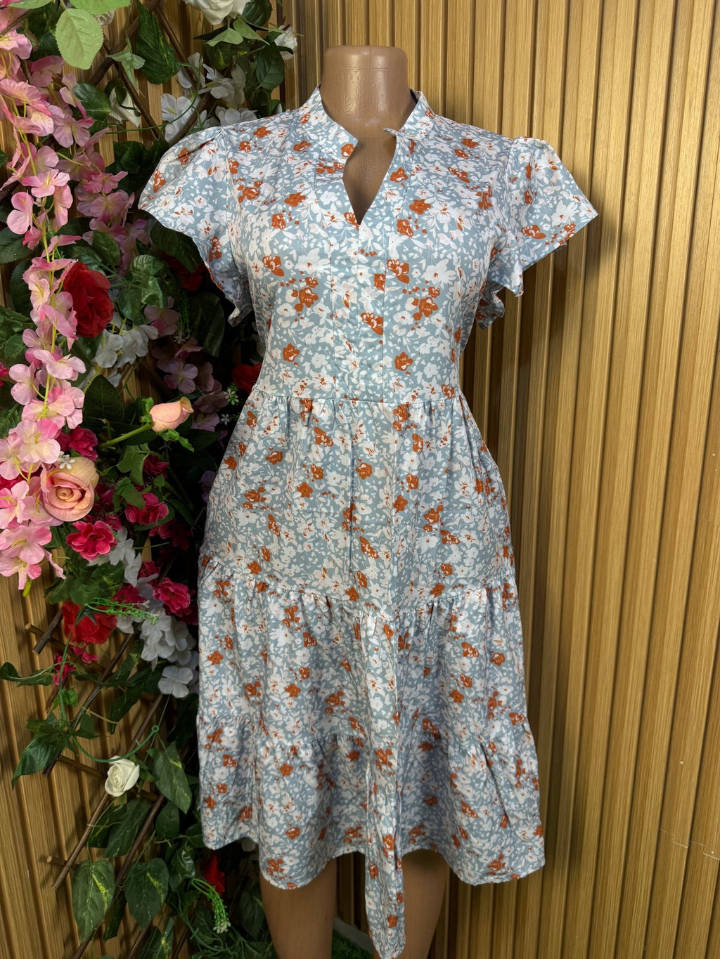 Robe évasée manches courtes imprimée fleurie - Perluna Store