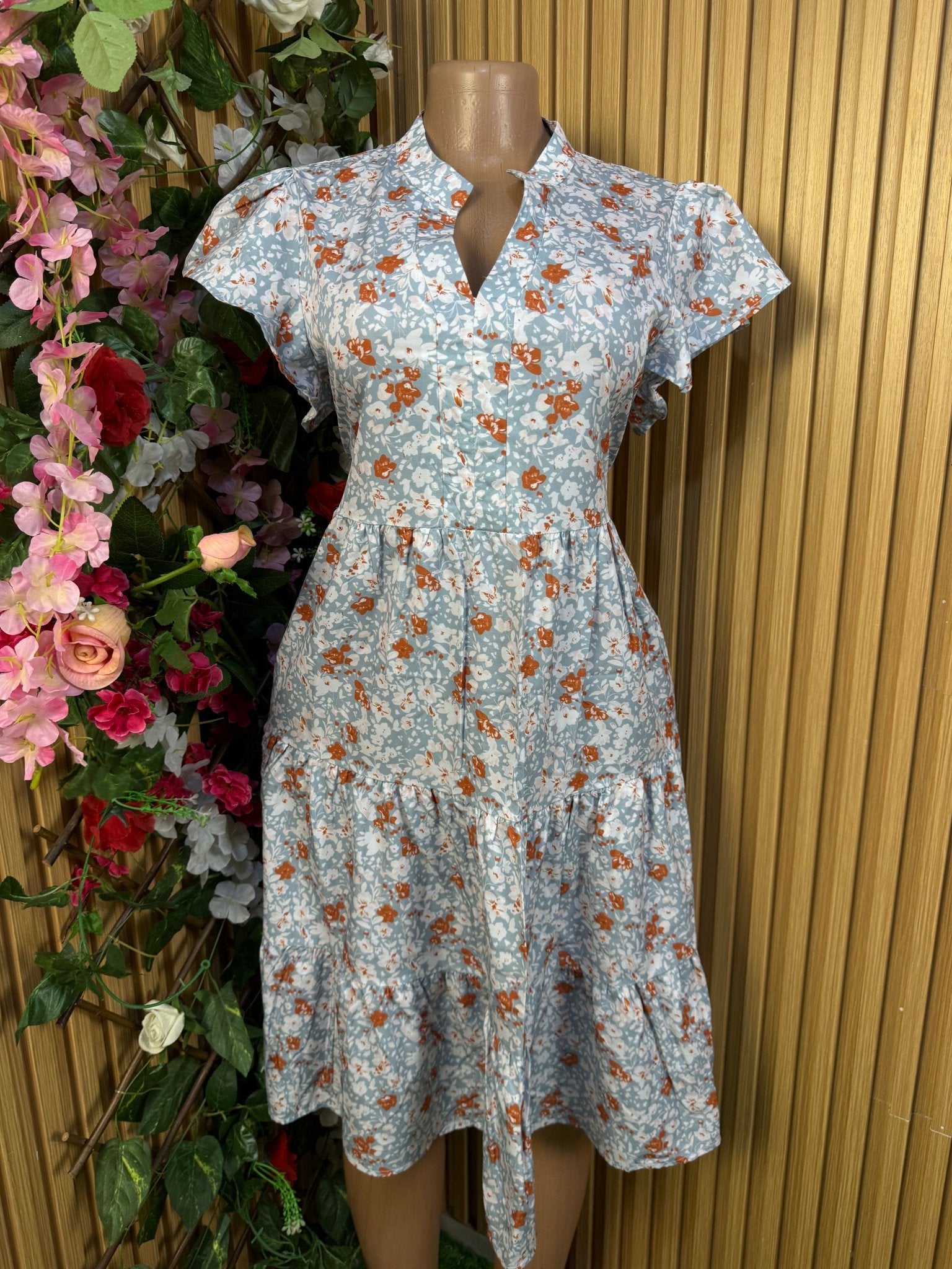 Robe évasée manches courtes imprimée fleurie - Perluna Store