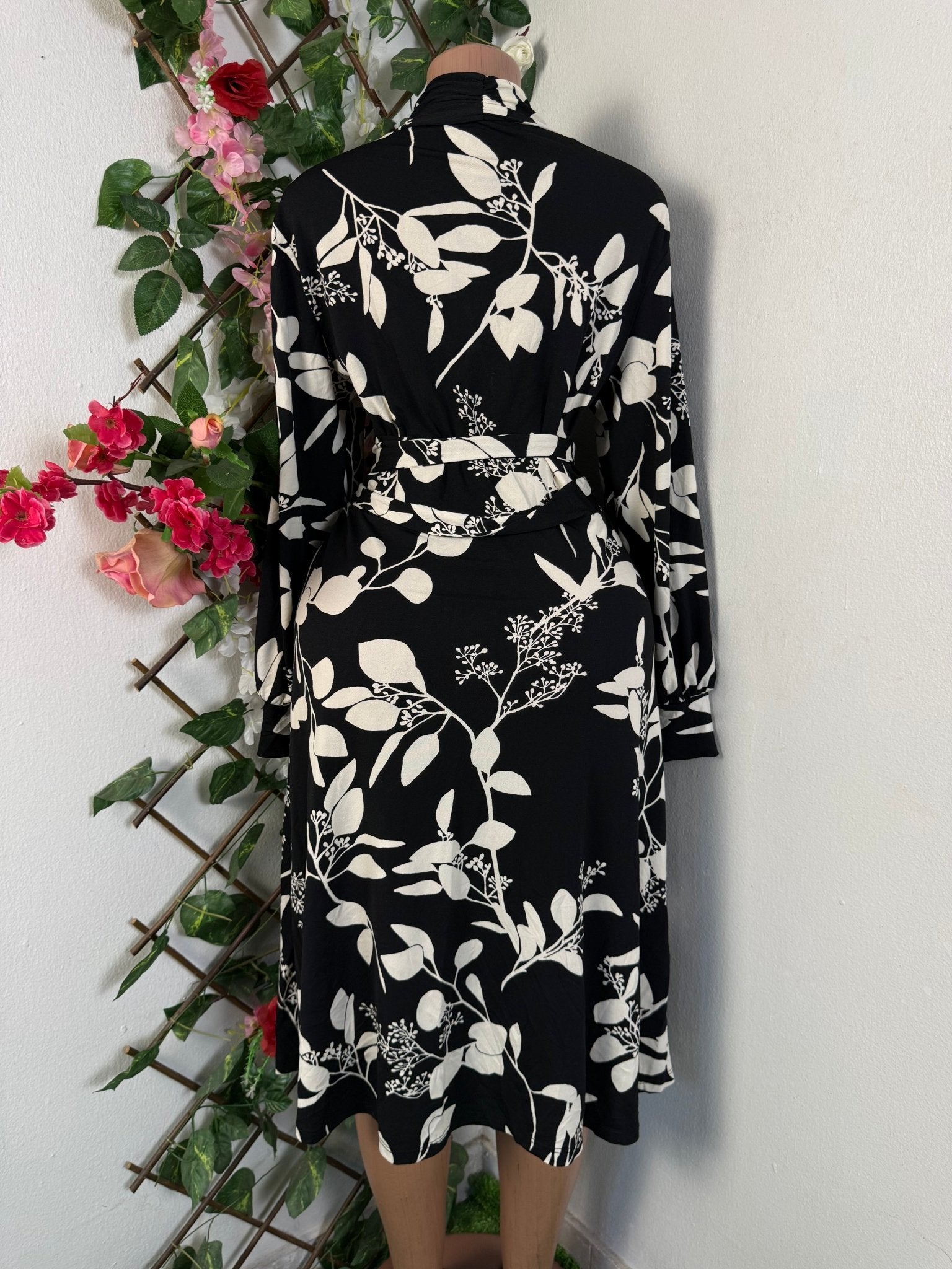 Robe évasée manches longue imprimée fleurie - Perluna Store