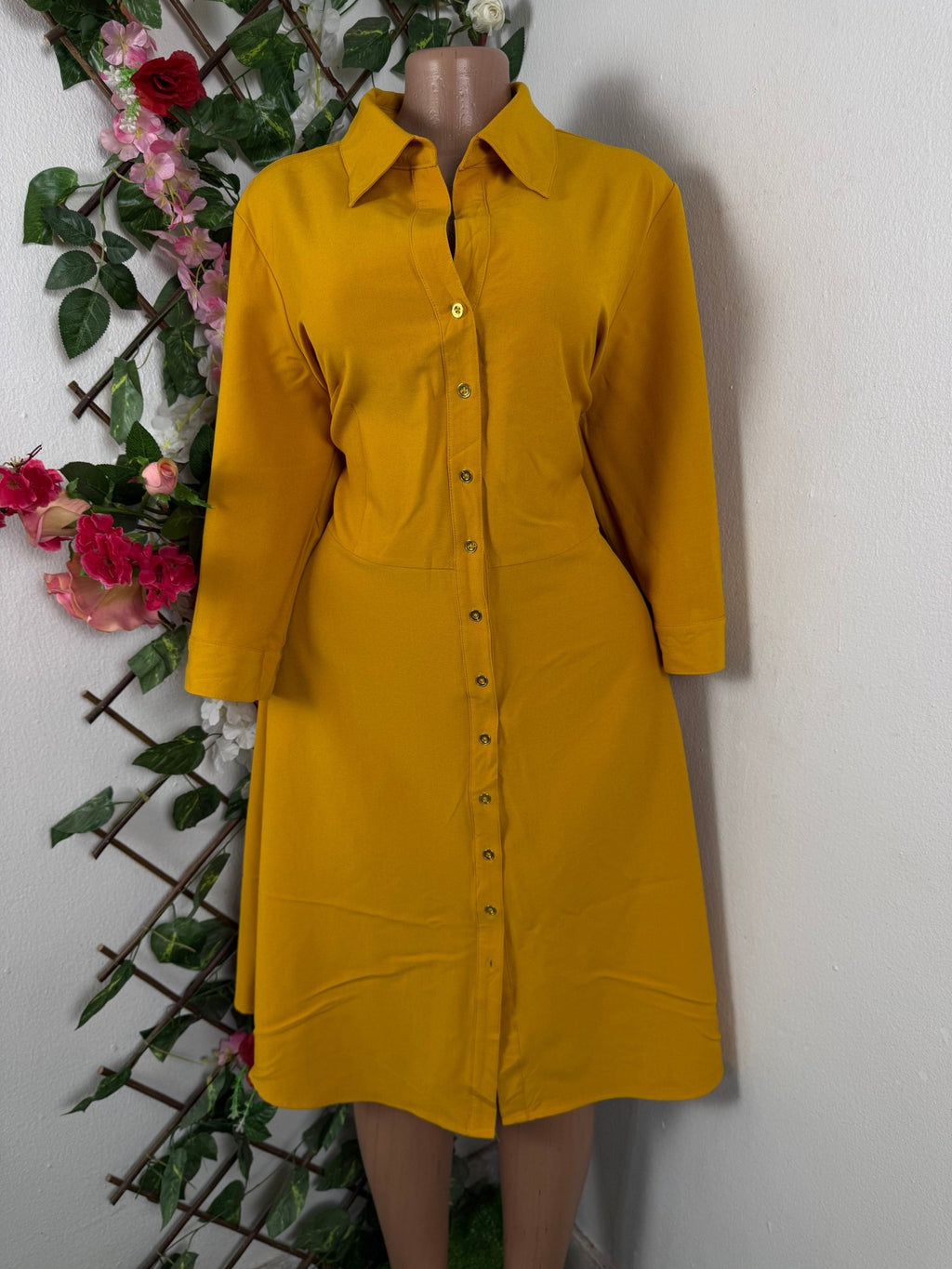 Robe évasée manches longues à col chemise - Perluna Store