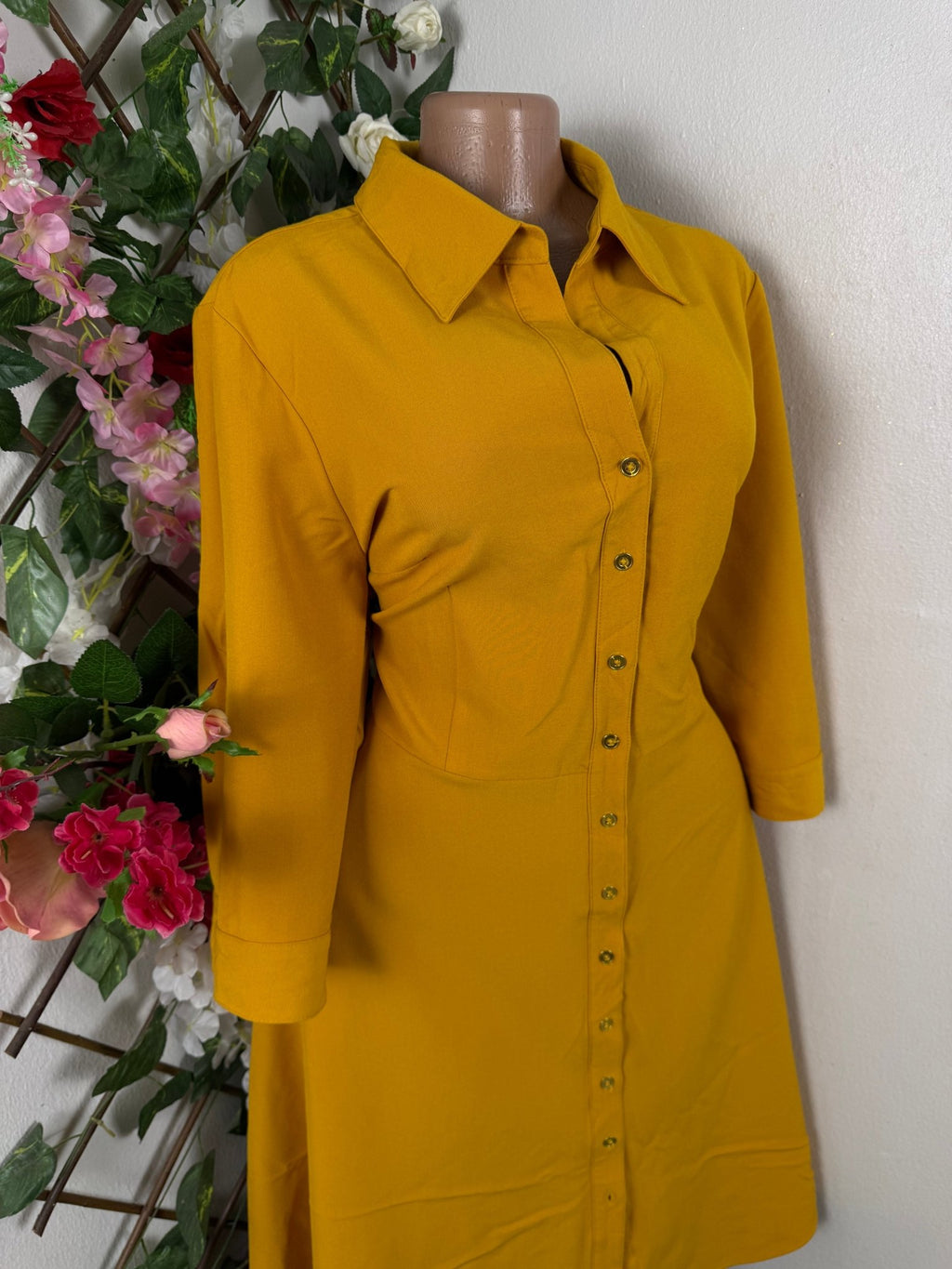 Robe évasée manches longues à col chemise - Perluna Store