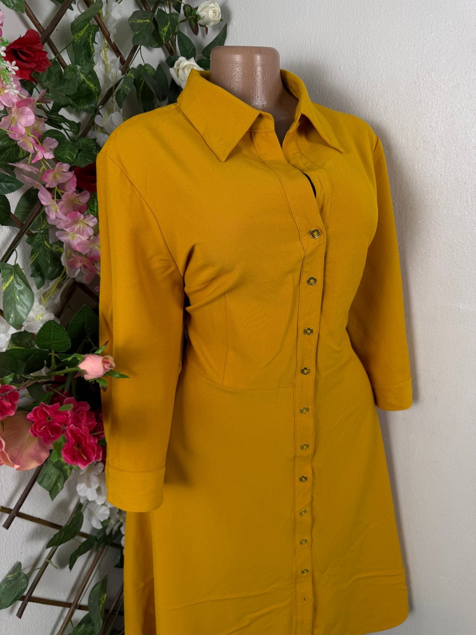 Robe évasée manches longues à col chemise - Perluna Store