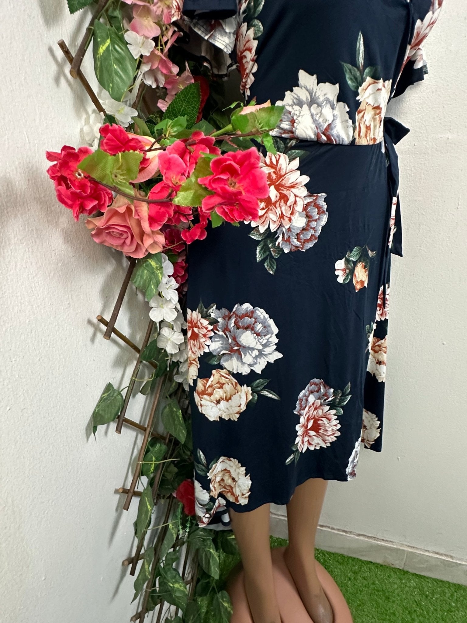 Robe évasée Mi - longue imprimée fleurie - Perluna Store - kinshasa