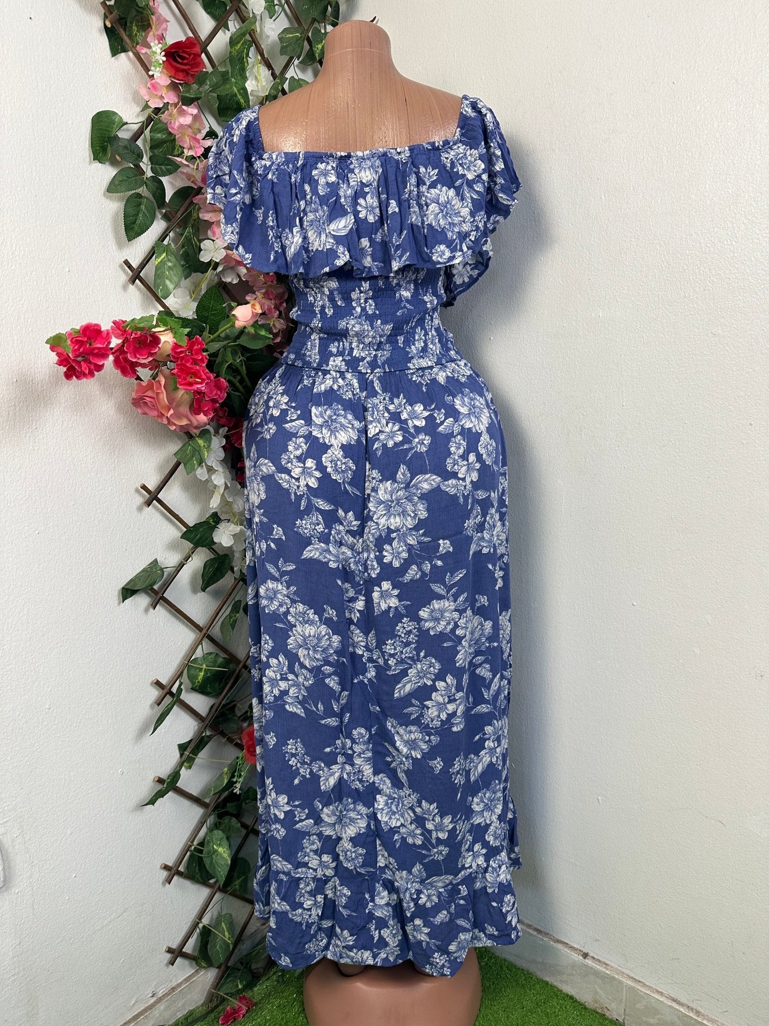 Robe évasée mi longue imprimer fleurie - Perluna Store - kinshasa