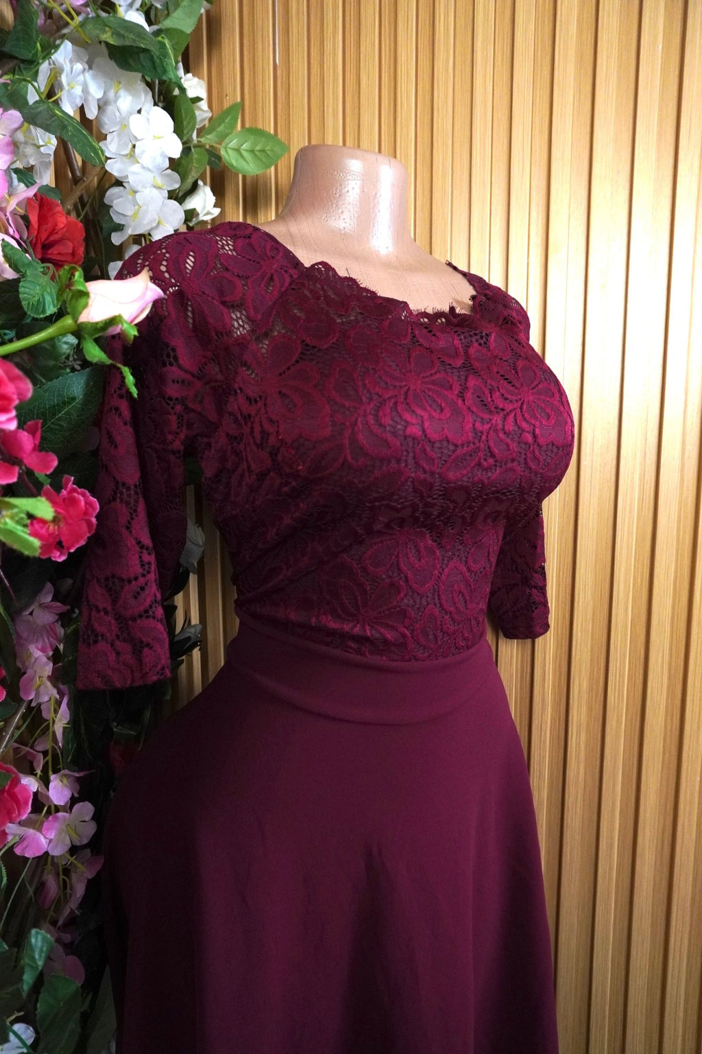Robe évasée mi-longue manches 3/4 décollétée-XL - Perluna Store