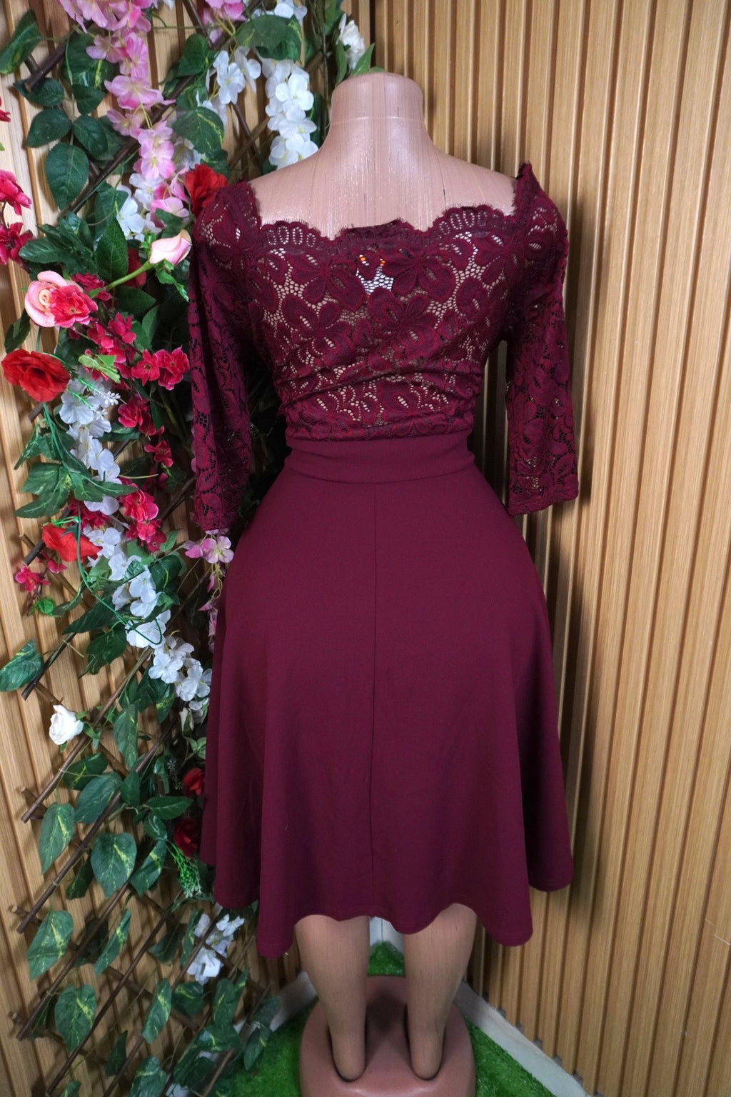 Robe évasée mi-longue manches 3/4 décollétée-XL - Perluna Store