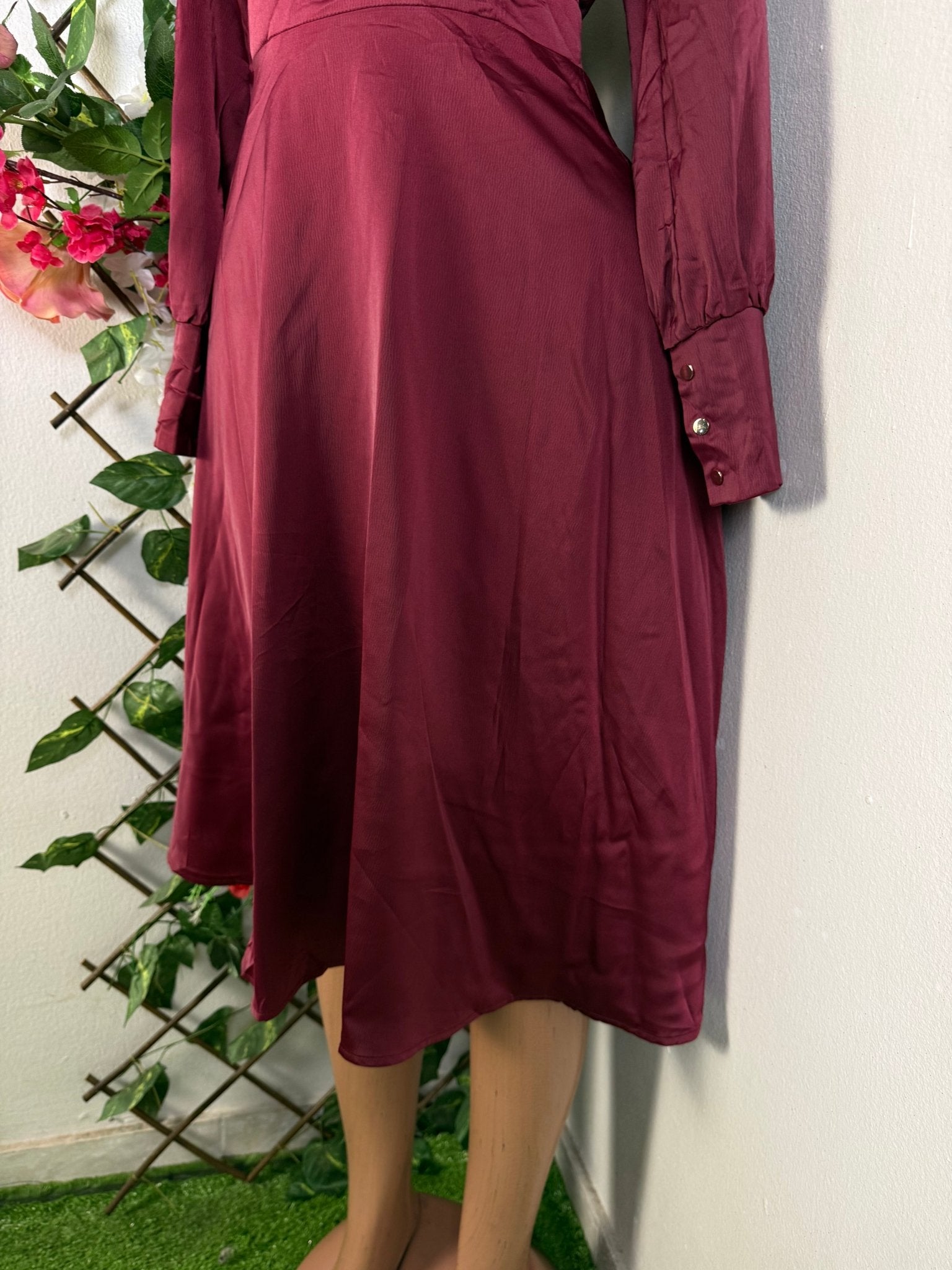 Robe évasée mi-longue manches longues ceintrée - Perluna Store