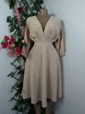 Robe évasée mi-longue manches longues col V - Perluna Store