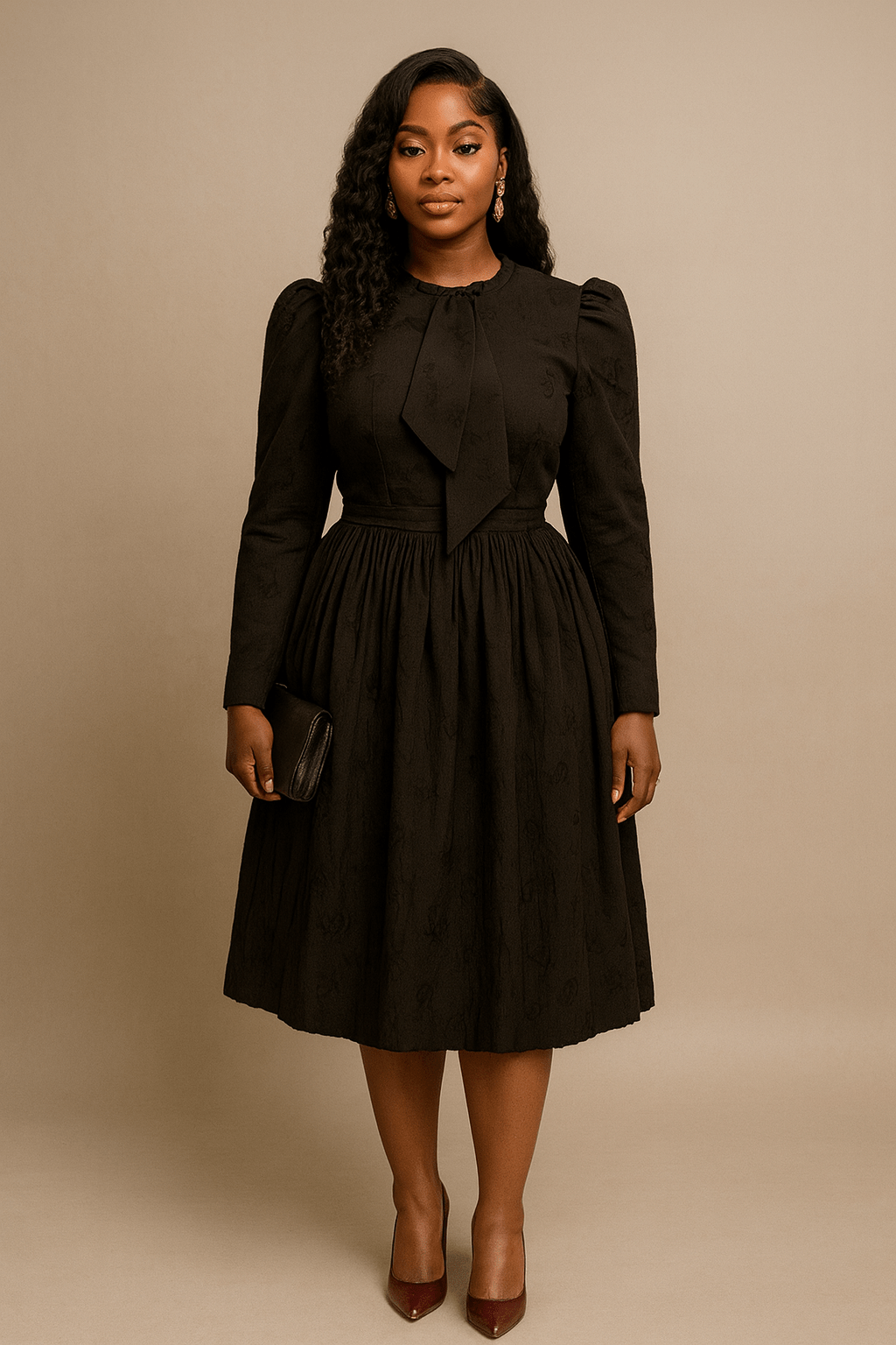 Robe évasée mi - longue manches longues - Perluna Store - kinshasa