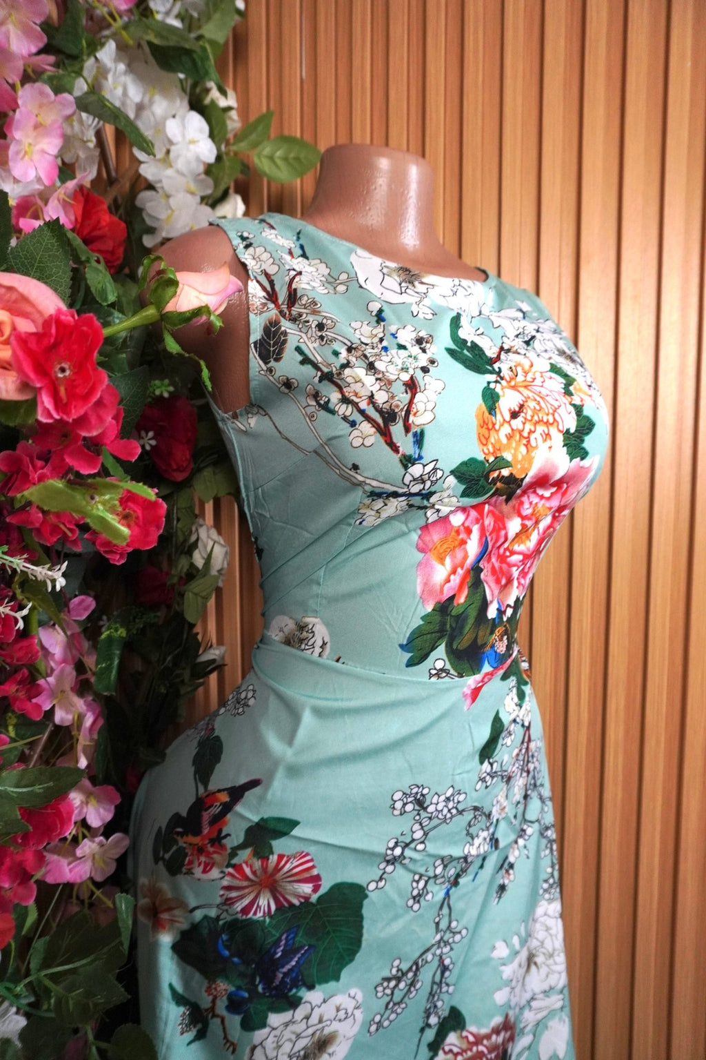 Robe évasée sans manches imprimée fleurie-M - Perluna Store