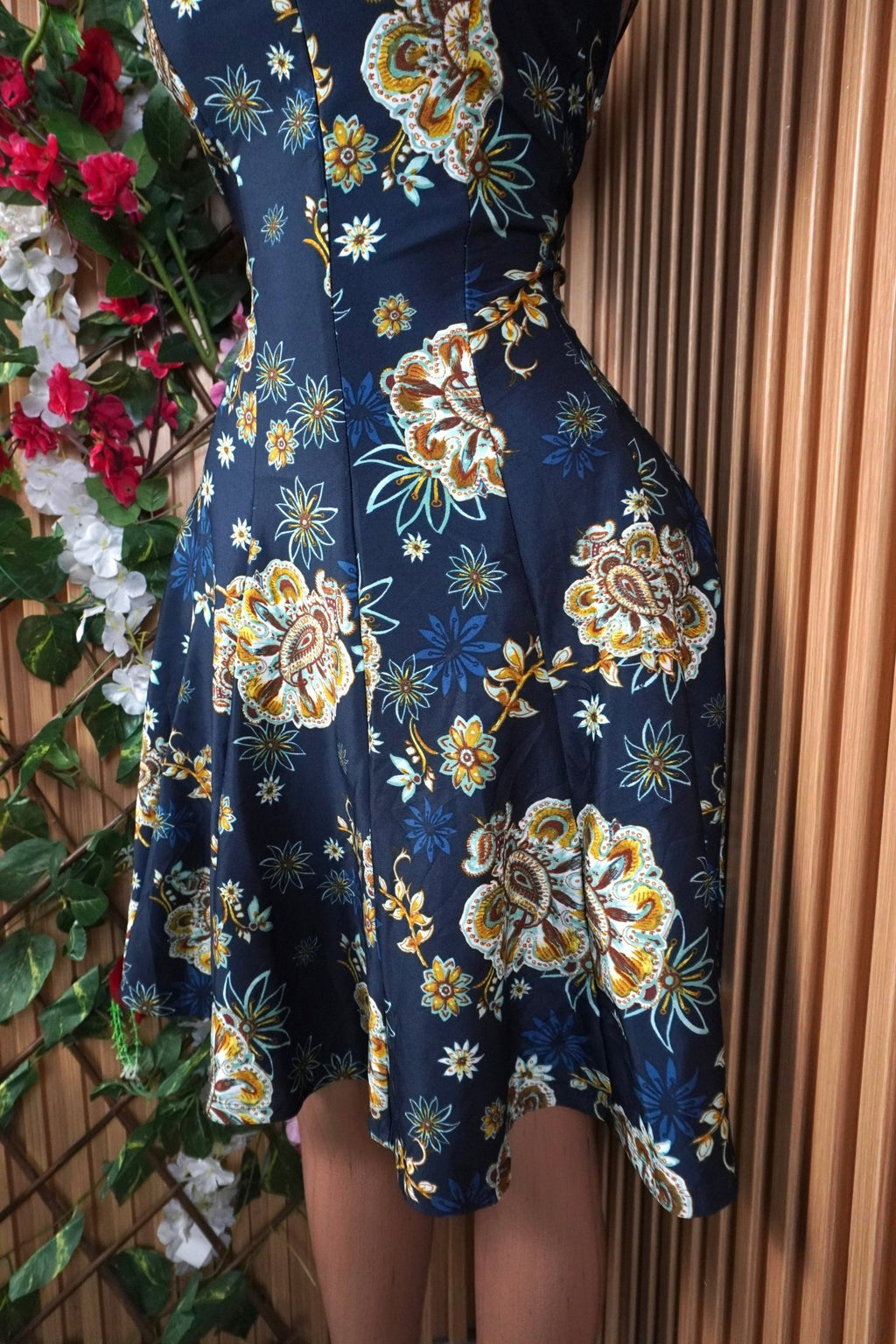 Robe évasée sans manches imprimée fleurie-M - Perluna Store