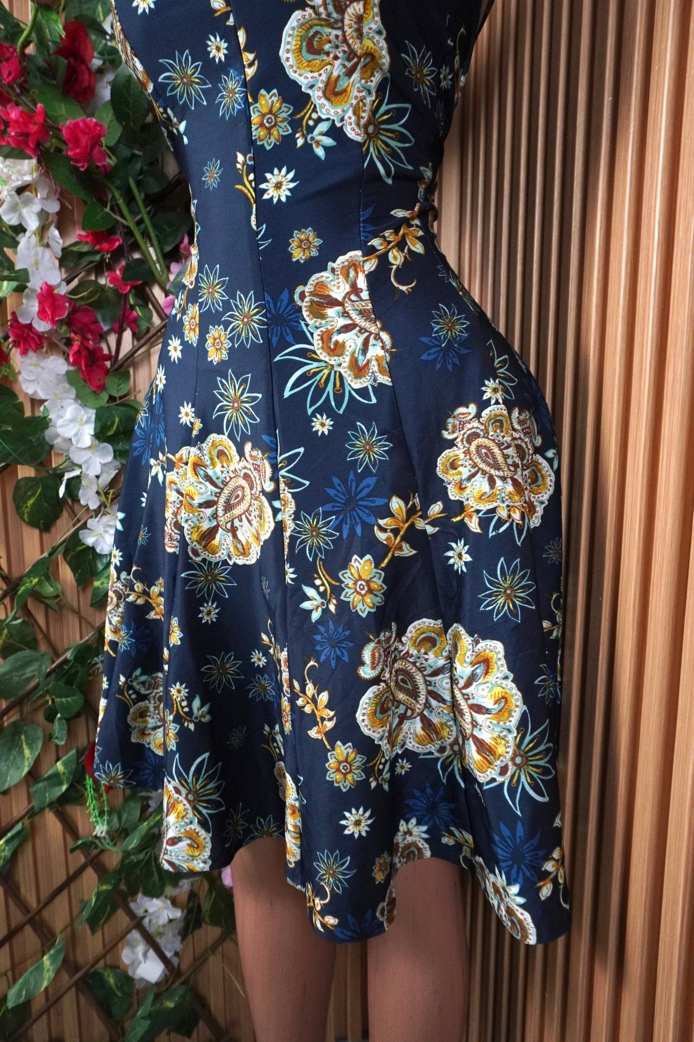 Robe évasée sans manches imprimée fleurie-M - Perluna Store