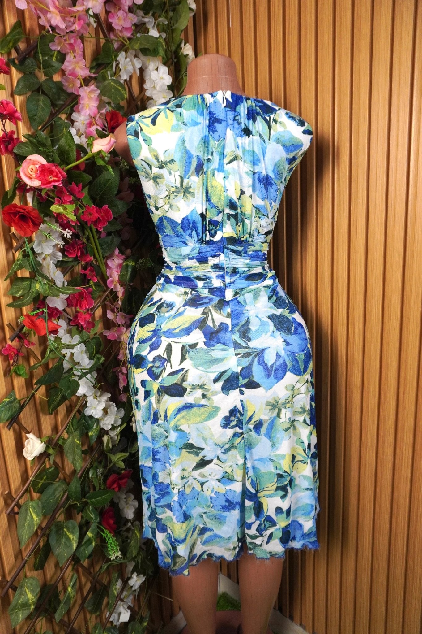 Robe évasée sans manches imprimée fleurie-M - Perluna Store