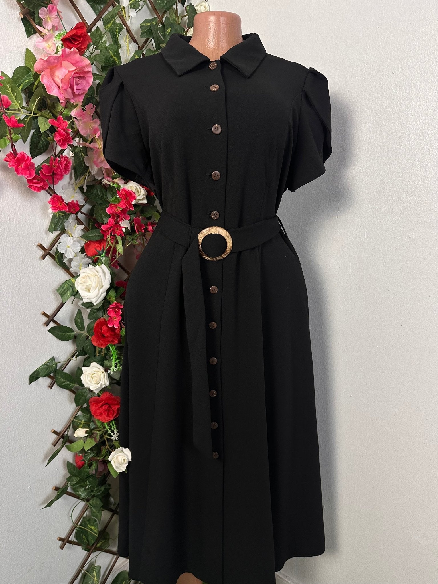 Robe longue à bouton colle chemise et manche courte - Perluna Store - kinshasa