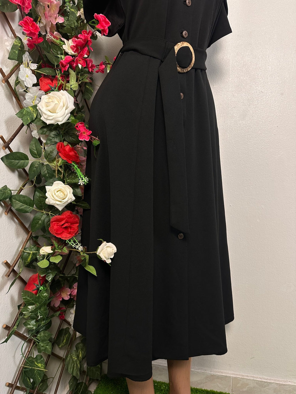 Robe longue à bouton colle chemise et manche courte - Perluna Store - kinshasa