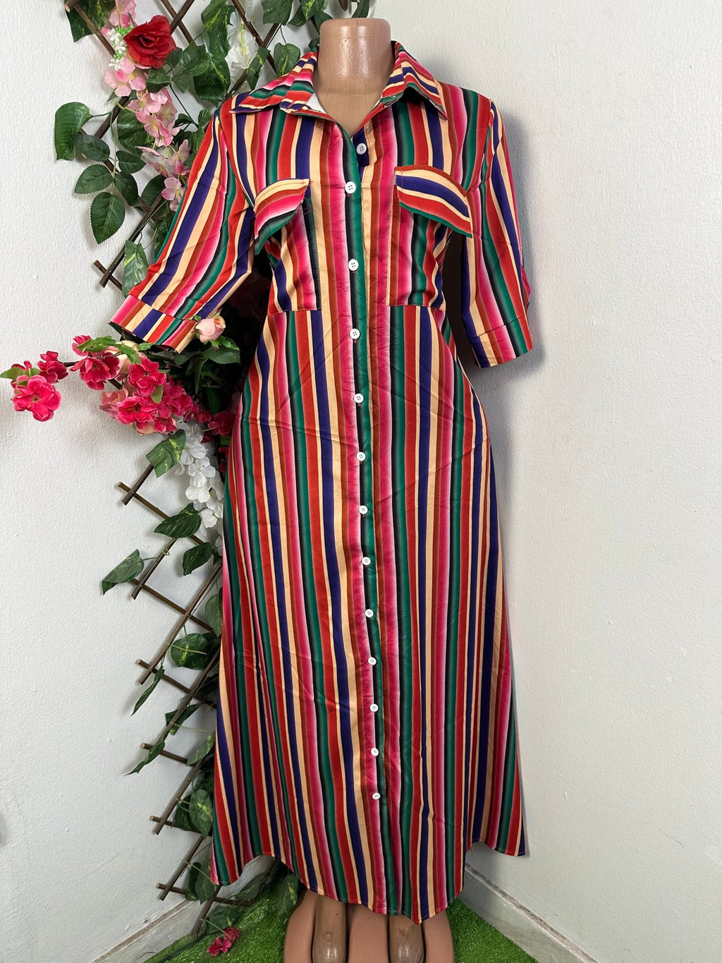 Robe longue à boutons manches 3/4 - Perluna Store - kinshasa