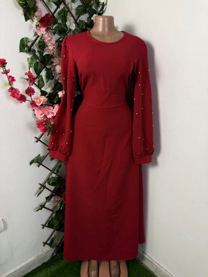 Robe longue a manche longue avec de perles - Perluna Store - kinshasa