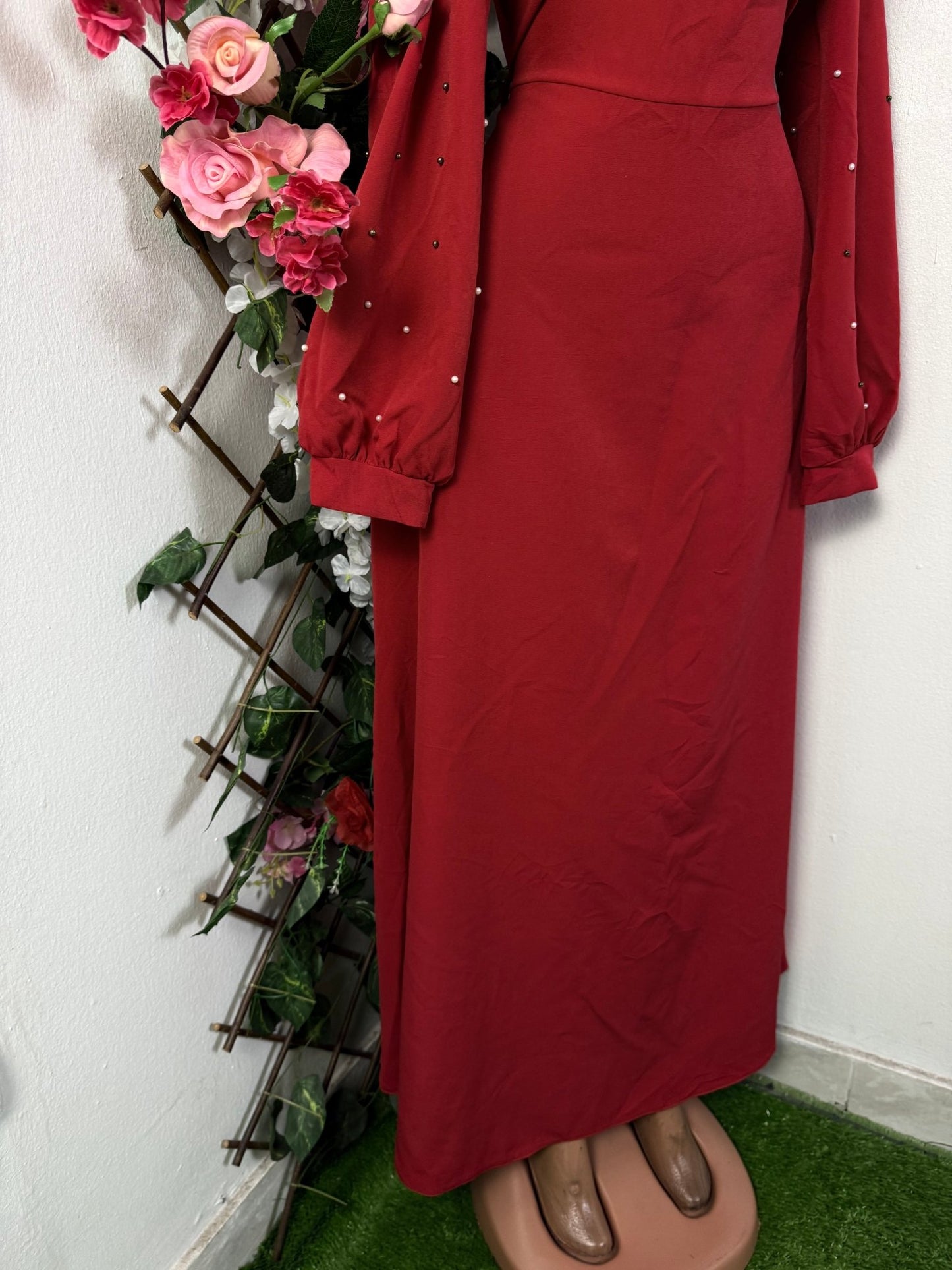 Robe longue a manche longue avec de perles - Perluna Store - kinshasa