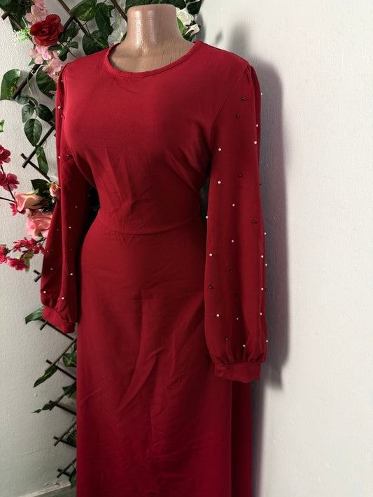 Robe longue a manche longue avec de perles - Perluna Store - kinshasa