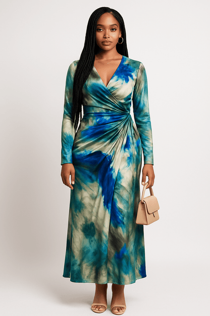 Robe longue croisée long manche  - Perluna Store - kinshasa