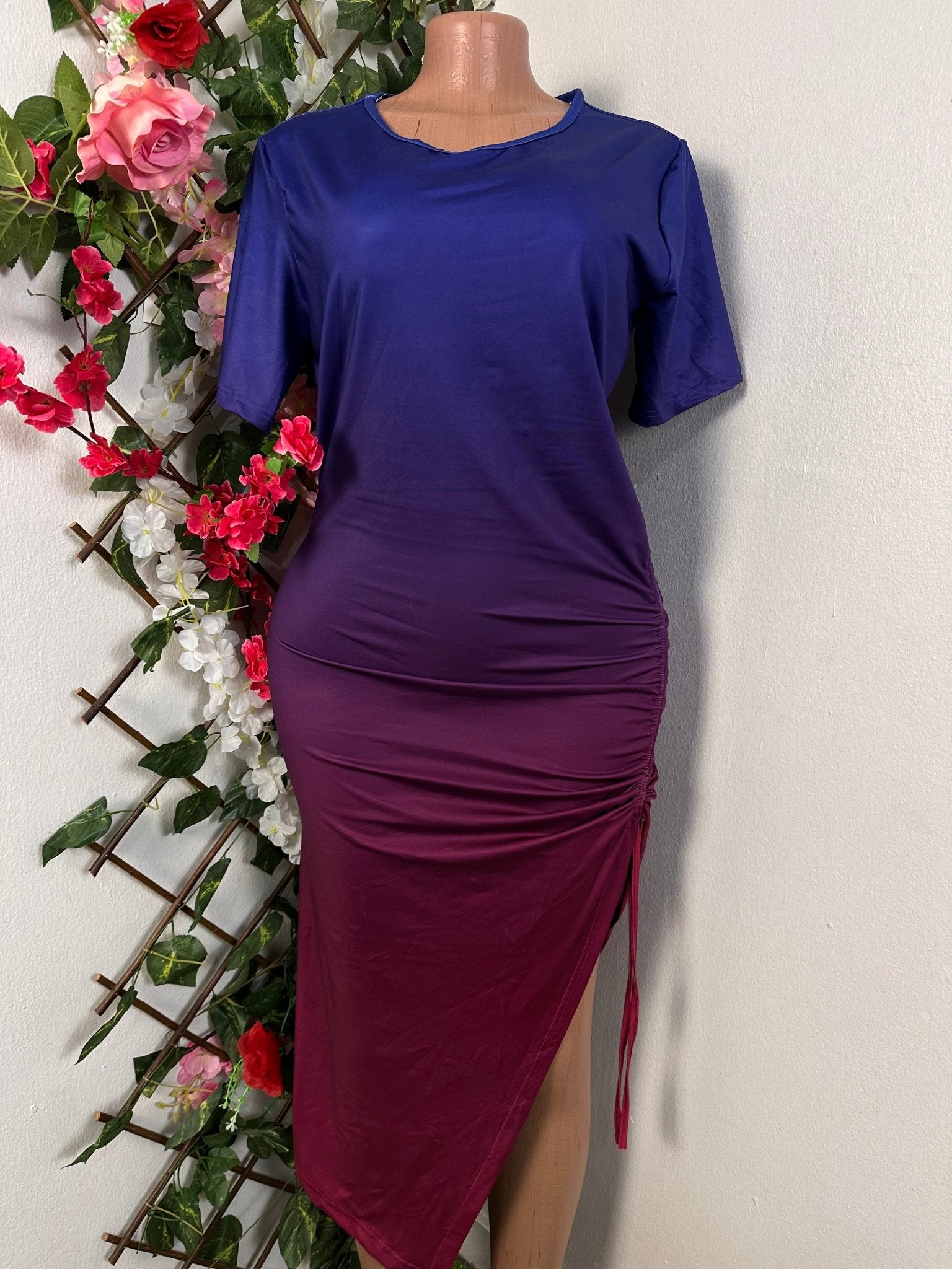 Robe longue décontracté avec fente réglable, et manche courte - Perluna Store - kinshasa