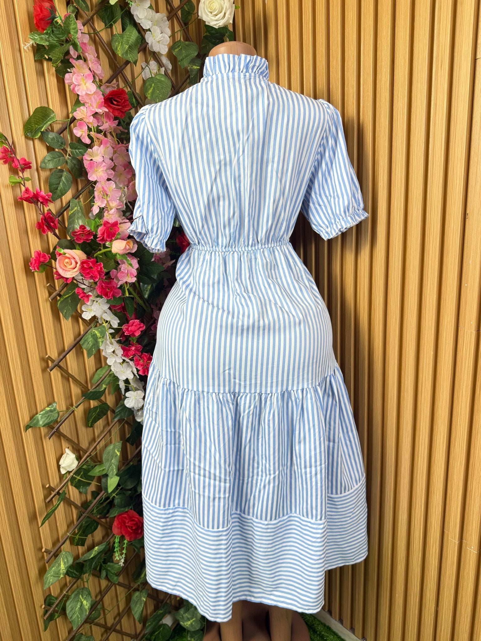 Robe longue evasee manche courte cintrer - Perluna Store