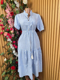 Robe longue evasee manche courte cintrer - Perluna Store